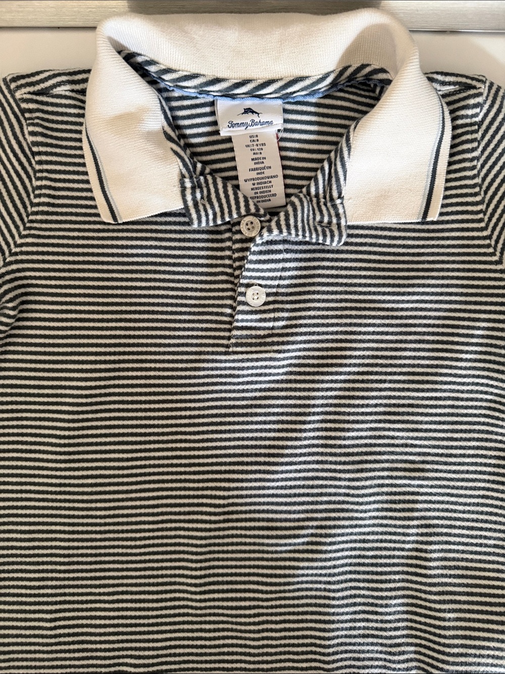 Young Boys Tommy Bahama White and Black Striped Polo